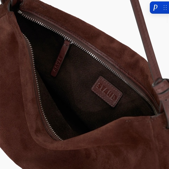 STAUD Chocolate Brown Suede Shoulder Bag - Picture 2 of 3